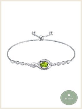Sterling Silver Peridot Birthstone Bracelet Women Infinity Love Jewelry Gift